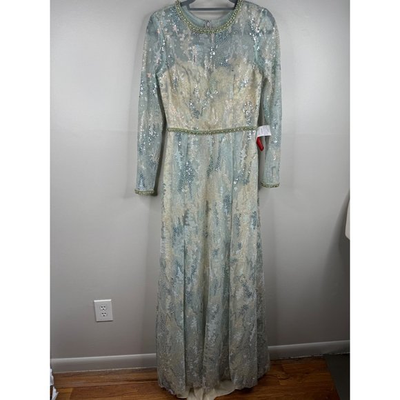 Mac Duggal Dress Gown 12460 Cocktail Formal Embellished Mesh Blue Size 6 NWT - Picture 7 of 9